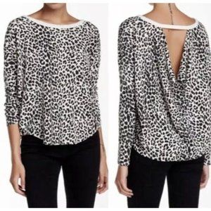 Chaser Small Thermal Top Leopard Print Open Back Draped Shirt